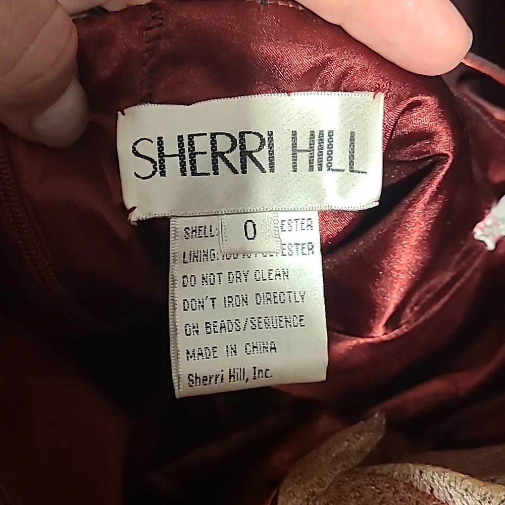 Sherri Hill satin dress V neck  spaghetti straps wine red sz 0 - Picture 12 of 13
